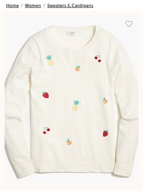 J. Crew Cream Fruit Embroidered Crewneck Sweater Size Small